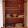 Interior of oak wall cabinet